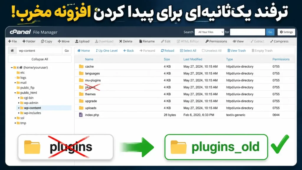 نحوه تغییر نام پوشه پلاگین ها 