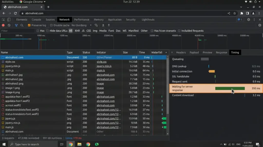 نحوه مشاهده TTFB و زمان پاسخ سرور در DevTools تب نتورک