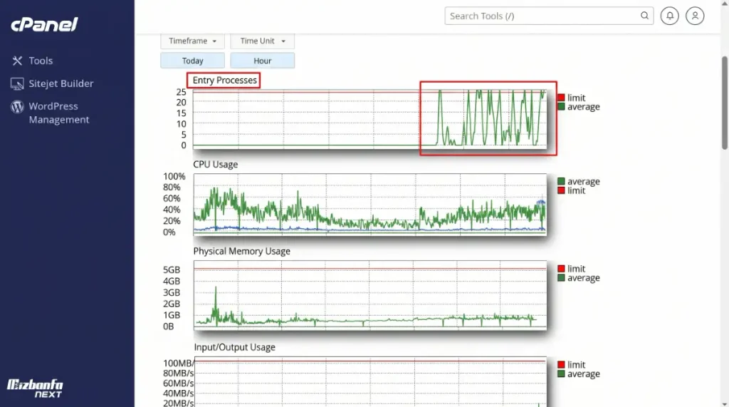 نمودار پر شدن Entry Process در بخش Resource Usage سیپنل