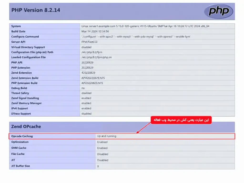 بررسی فعال بودن OPcache در هاست با خروجی تابع phpinfo